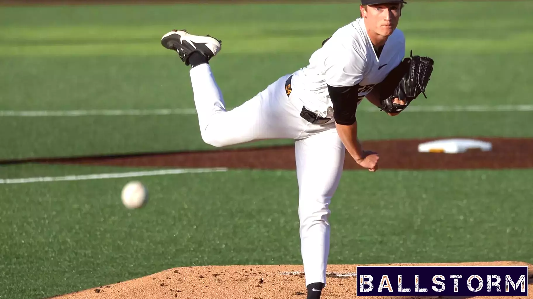 Mizzou right hand pitcher Josh McDevitt pitches a ball